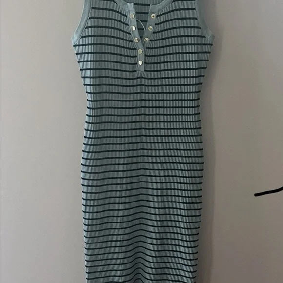 NWOT Love Tree mint stone and black striped ribbed sleeveless dress! Size Large - Picture 3 of 10
